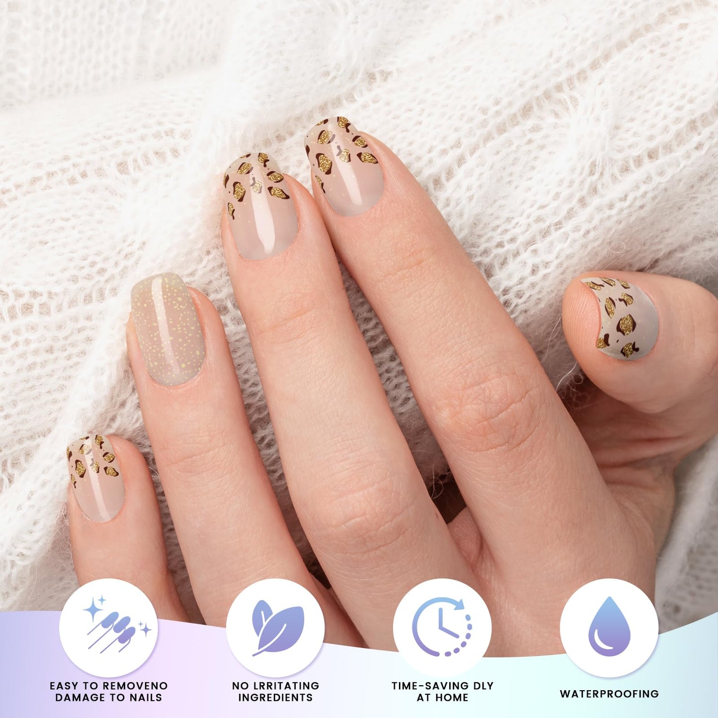 OAUEE Semi Cured Gel Nail Strips | 20 Gel Nail Stickers | Gel Nail Stickers with UV Light Required | Salon Quality, Easy Application and Removal（Leopard Print）