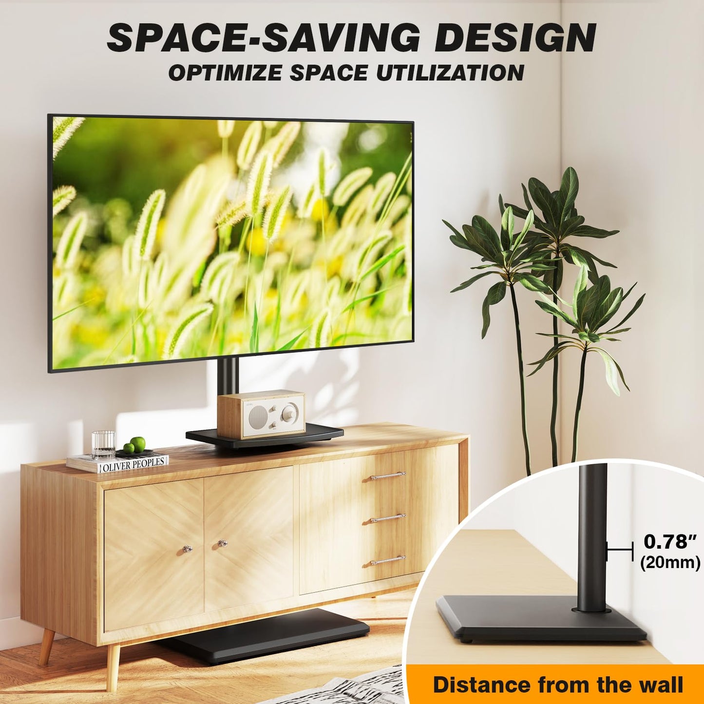 5Rcom Floor TV Stand with Mount for 32-60 inch TVs, Swivel and Height Adjustable Floor Standing TV Stands with Wood Base, Tall TV Stand with Shelf up to 88 lbs for Living Room, Bedroom and Corner