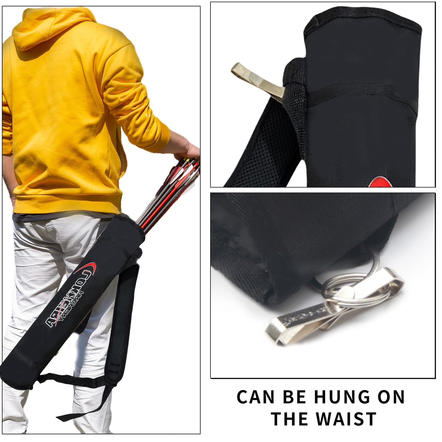 Arrow Quiver, Archery Lightweight Back Arrow Quiver Dual Use Foldable Compact Hip Arrows Bag for Recurve Bow Compound Target Practice Nylon Arrow Bag（Black）