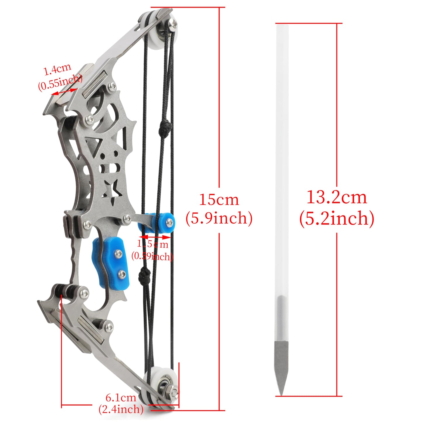 ZSHJGJR 6"/7.4"/7.9"/8.6"/8.8"/9.5" Mini Archery Bow Set Mini Compound Bow Mini Hunting Bow Metal Material Catapult RH/LH for Hunting Shooting Practice Archery Entertainment Fun (5.9" Bow)