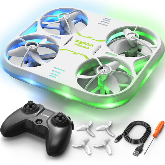 SYMA Kids Drone with LED Lights - X880 Indoor Drone with Altitude Hold, Easy to Fly Quadcopter with Full Protection, 360° Flips RC Helicopter UFO Gift for Adults Beginners