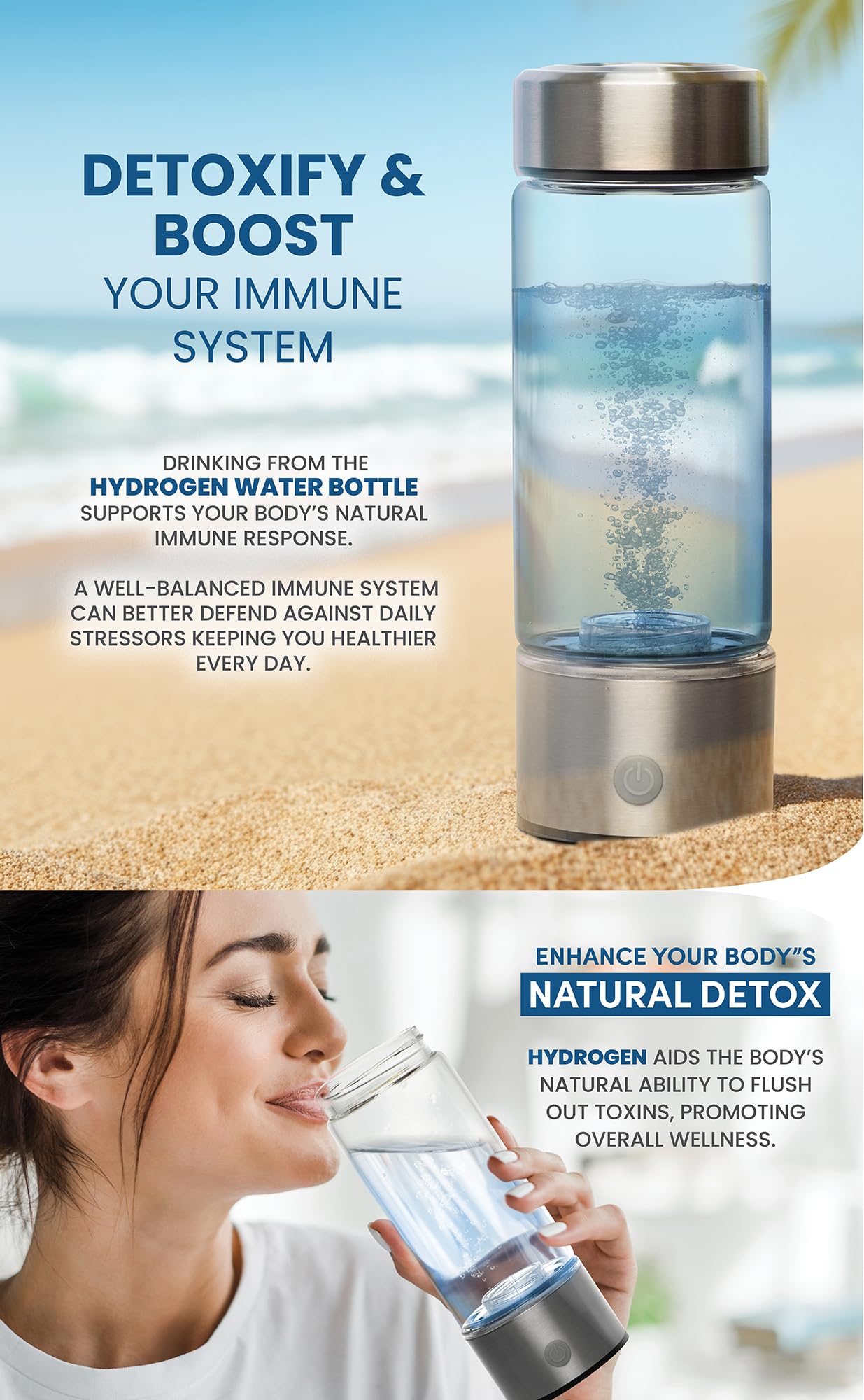 Portable Hydrogen Water Bottle - Rechargeable Hydrogen Water Ionizer Machine - Hydrogen Water Bottle Generator for Hydrogenated Pure Water - Best for Home, Office, Gym