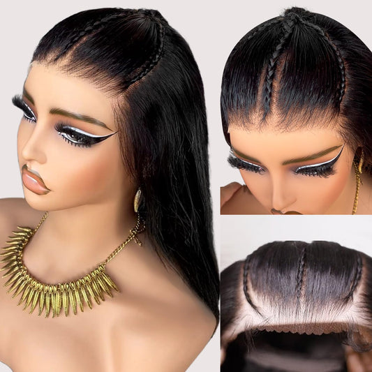 250% Density 9x6 HD Straight Lace Front Human Hair Wig - Pre-Plucked, Pre-Cut, Braided for Black Women - Glueless Wear and Go