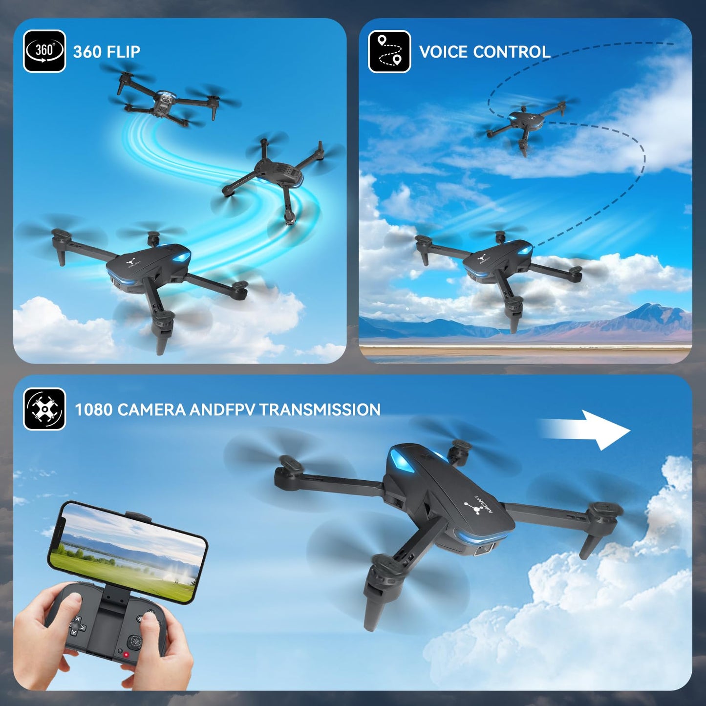 PKJJLAQ Mini Drone with Camera for Beginners and Kids, 1080P WiFi FPV Remote Control Quadcopter with Voice Control, 2 Batteries, One Key Take Off/Land, 3D Flips, Altitude Hold, Toys Gifts for Boys Girls