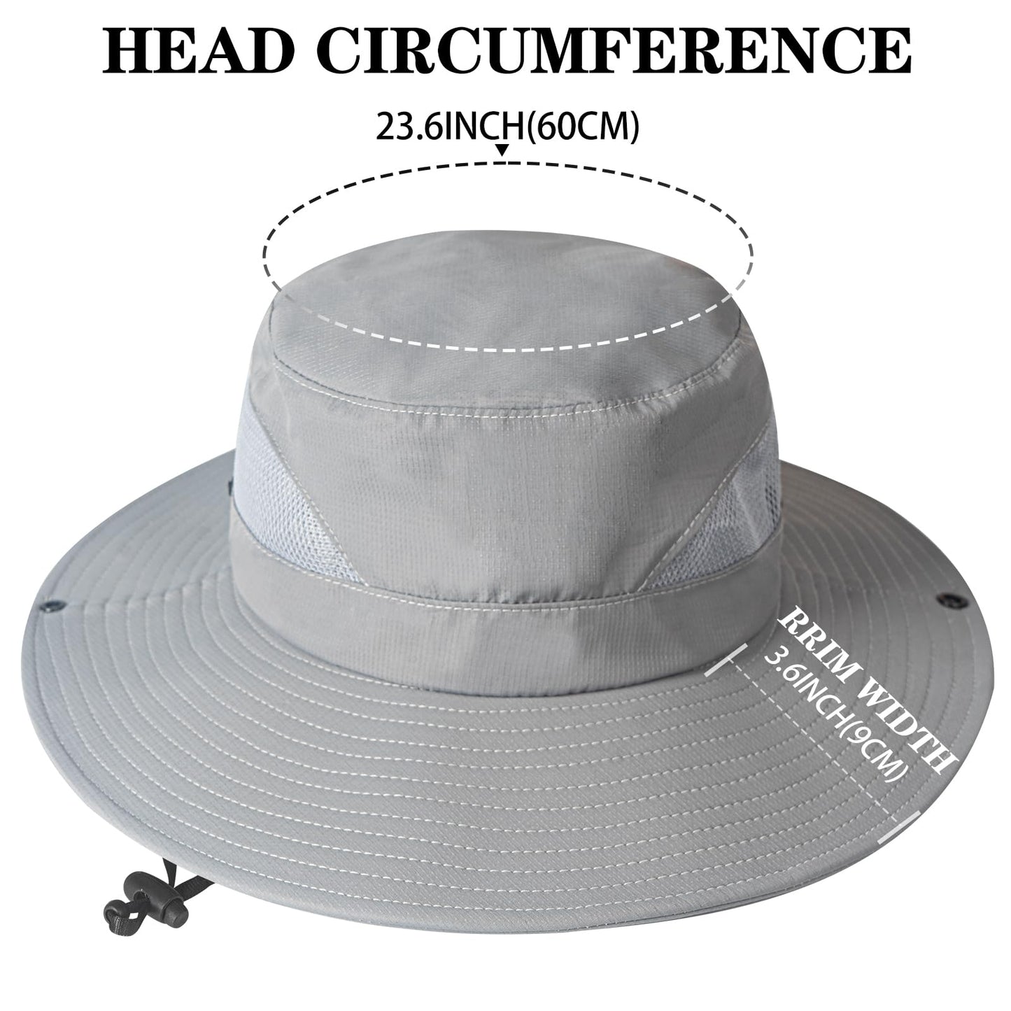 ZOORON Sun Hats for Men Women, Wide Brim Bucket Hats UV Protection UPF50+ Waterproof Boonie Hats for Fishing Hiking Camping (1Pack-Gray)