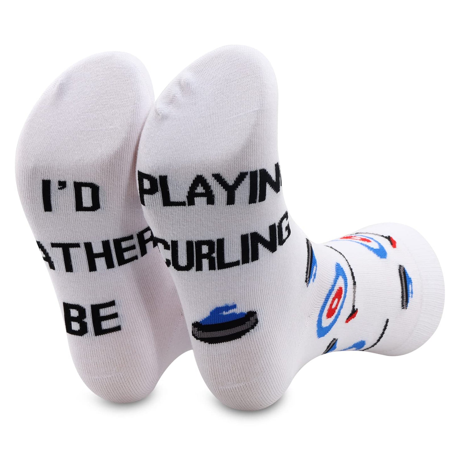 ZJXHPO Winter Sport Curling Crew Sock I’d Rather Be Playing Curling Novelty Sock Curling Coach Player Fan Lover Gift (Curling sock)