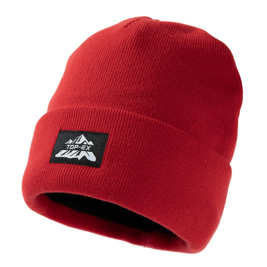 TOP-EX XXL 100% Merino Wool Beanie Hats for Men Women Winter Warm Polar Fleece Lined Beanies for Cold Weather Ski Running Hunting Walking Red XL/XXL