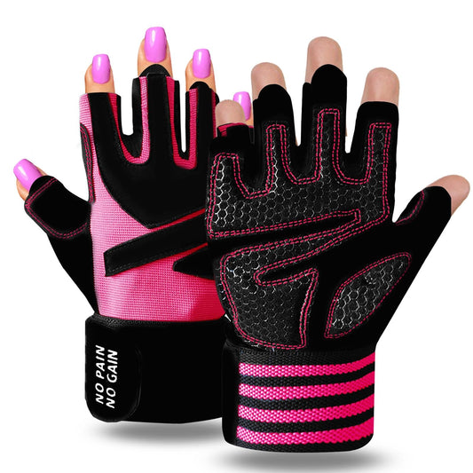 Weight Lifting Gloves for Women Gym Workout with Wrist Support,Padded Half Finger Gloves for Fitness Exercise (Pink, X-Small)