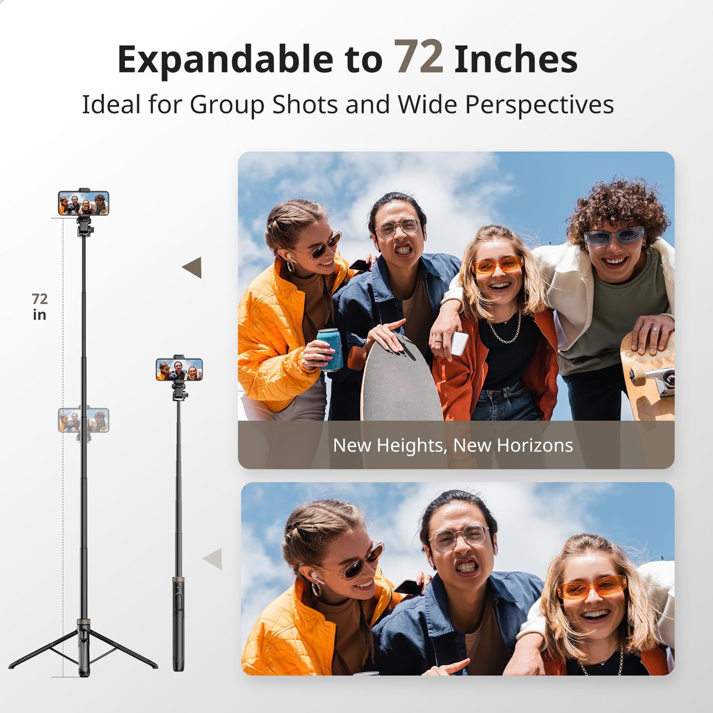 Sensyne 72" Extendable Tripod for iPhone & Selfie Stick with Detachable Phone Holder & Wireless Remote, Compatible with All Cell Phones, Black