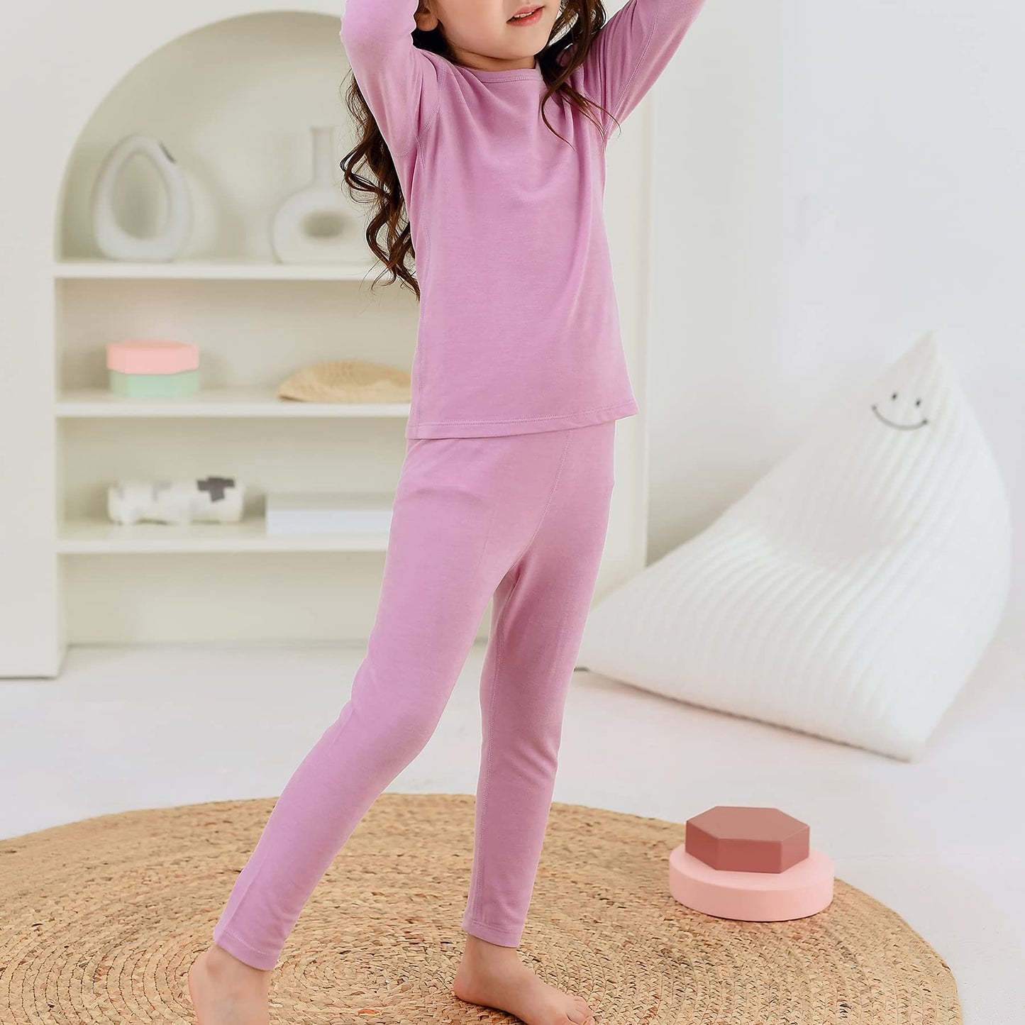 Zando Kids Thermal Underwear Soft Winter Baby Thermal Set Toddler 2 Piece Base Layer Set Ultra Kids Long Johns Girls Fleece Lined Thermals Boys Cold Weather Gear Pink Purple Large (100) /3T