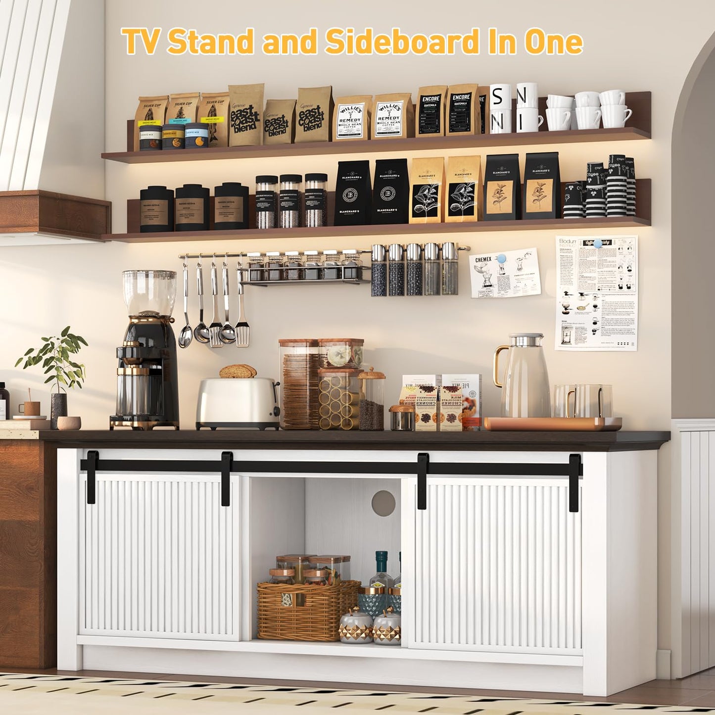 Fluted TV Stand for 60 Inch TV, 21" Tall Entertainment Center with Sliding Door and Storage Cabinets, Modern Media Console for Bedroom & Living Room, Television Stand for 55, 50", White