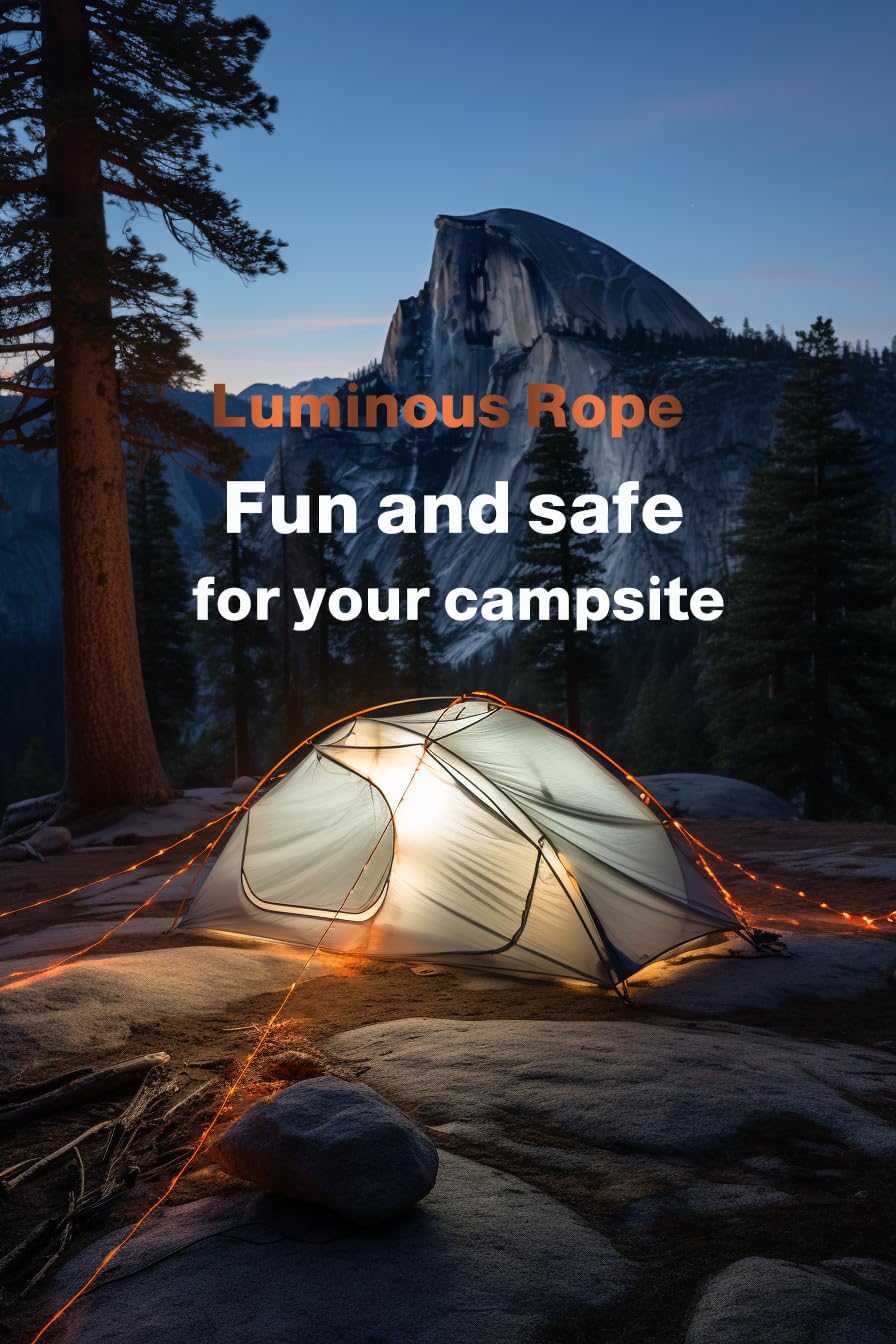 P auke'réi Luminous Paracord Light, Camping Rope Light, Tent Wind Rope Light, Warning Light, Waterproof Marine Rope, Nylon Rope, Outdoor LED Rope Light, Φ6mm, L16.4ft / 5m (Yellow, 1 pc)