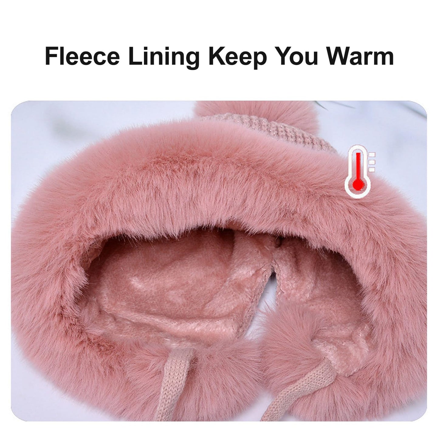 Women Girls Cat Ears Fleece Lined Hat, Winter Warm Knitted Beanie Slouchy Skull Cap Earflap Hats for Cold Weather