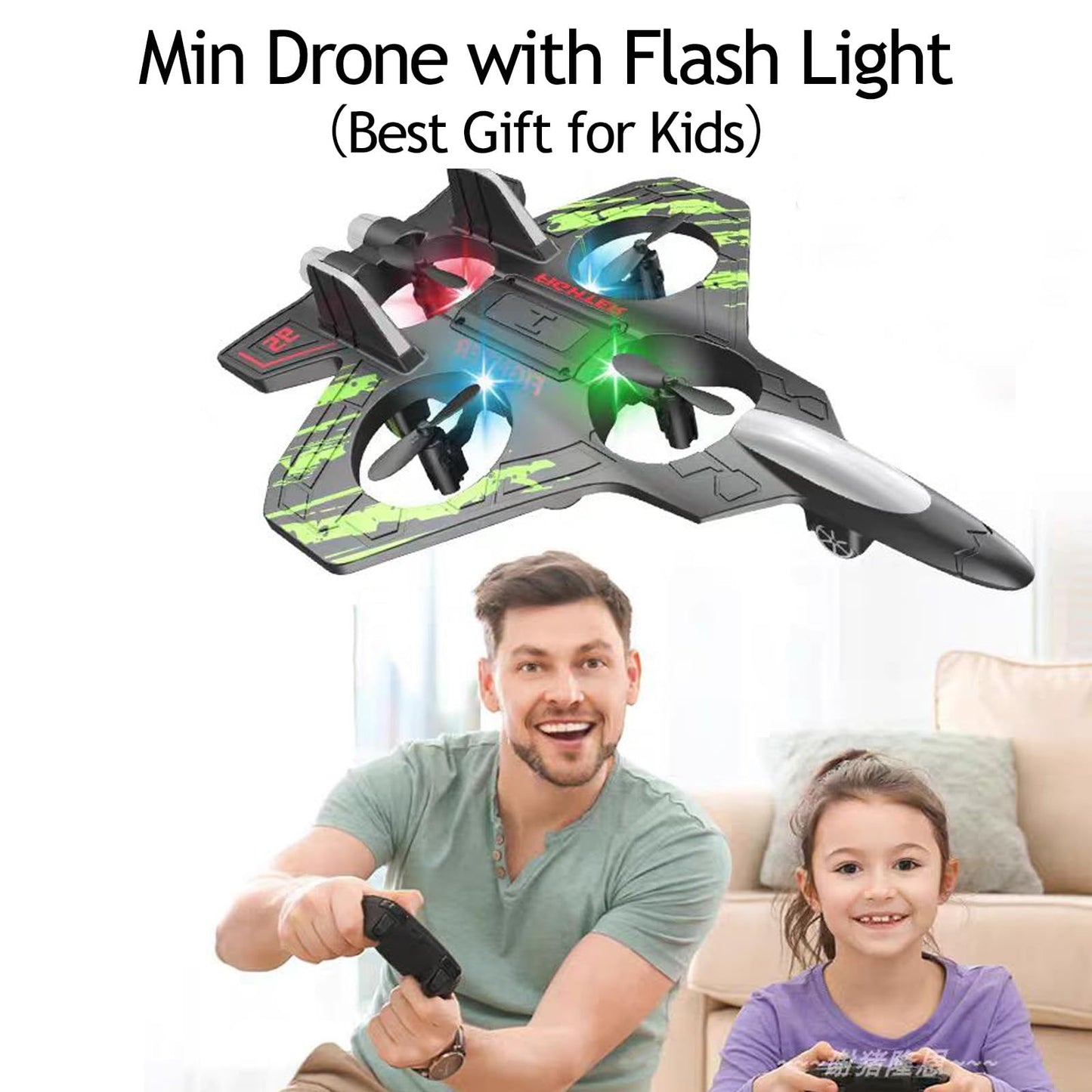 Remote Control Drone for Kids,2.4Ghz Foam RC Airplanes Helicopter Quadcopter with Auto Hovering,360° Flip,Gravity Sensing,Stunt Roll,Cool Light,2 Battery,Gifts for 6-12 Kids Boys (Green)