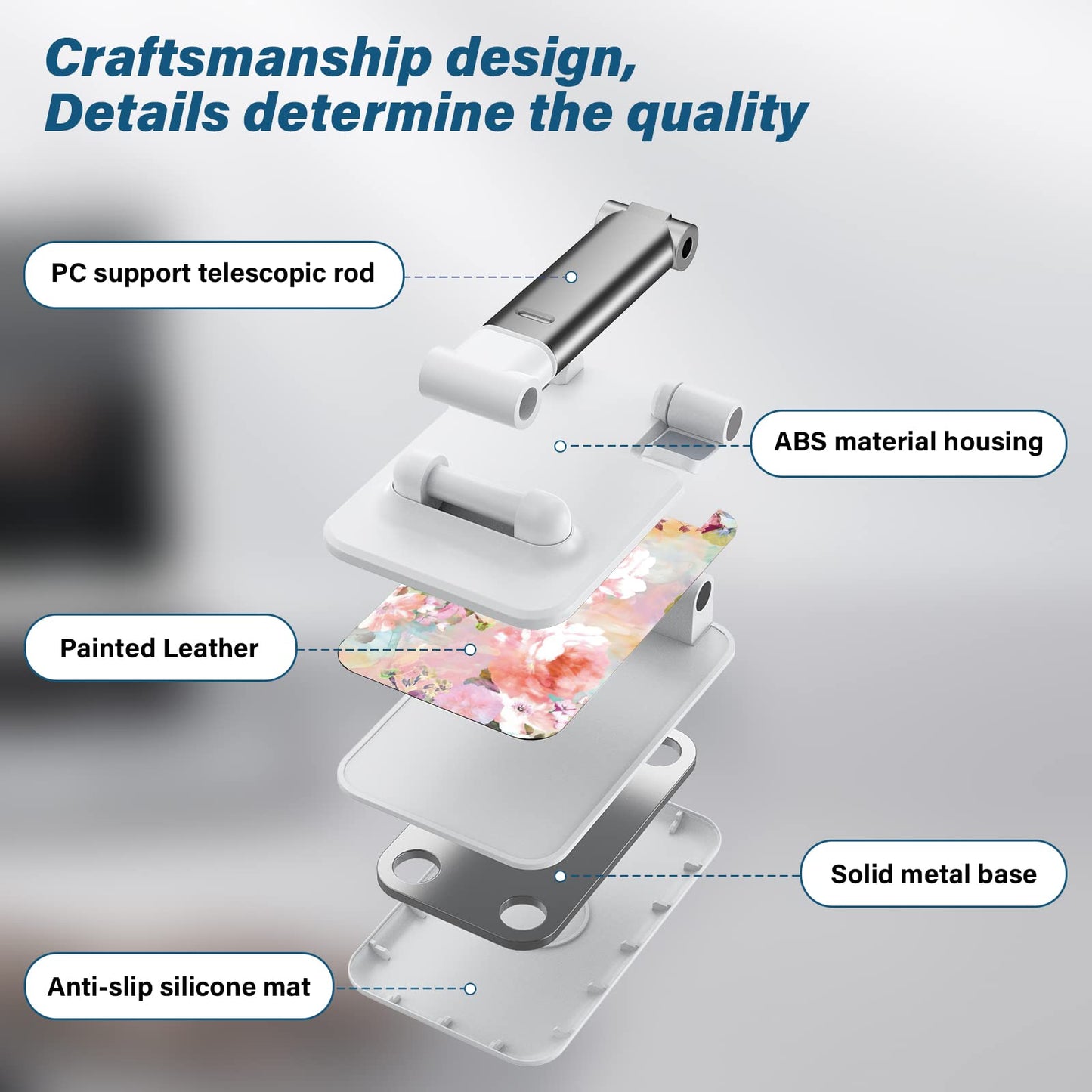 TJIHACNGE Foldable Phone Stand for Desk, Adjustable Angle of View, Suitable for iPhone, Samsung and Other Smart Phones, Pink Flowers