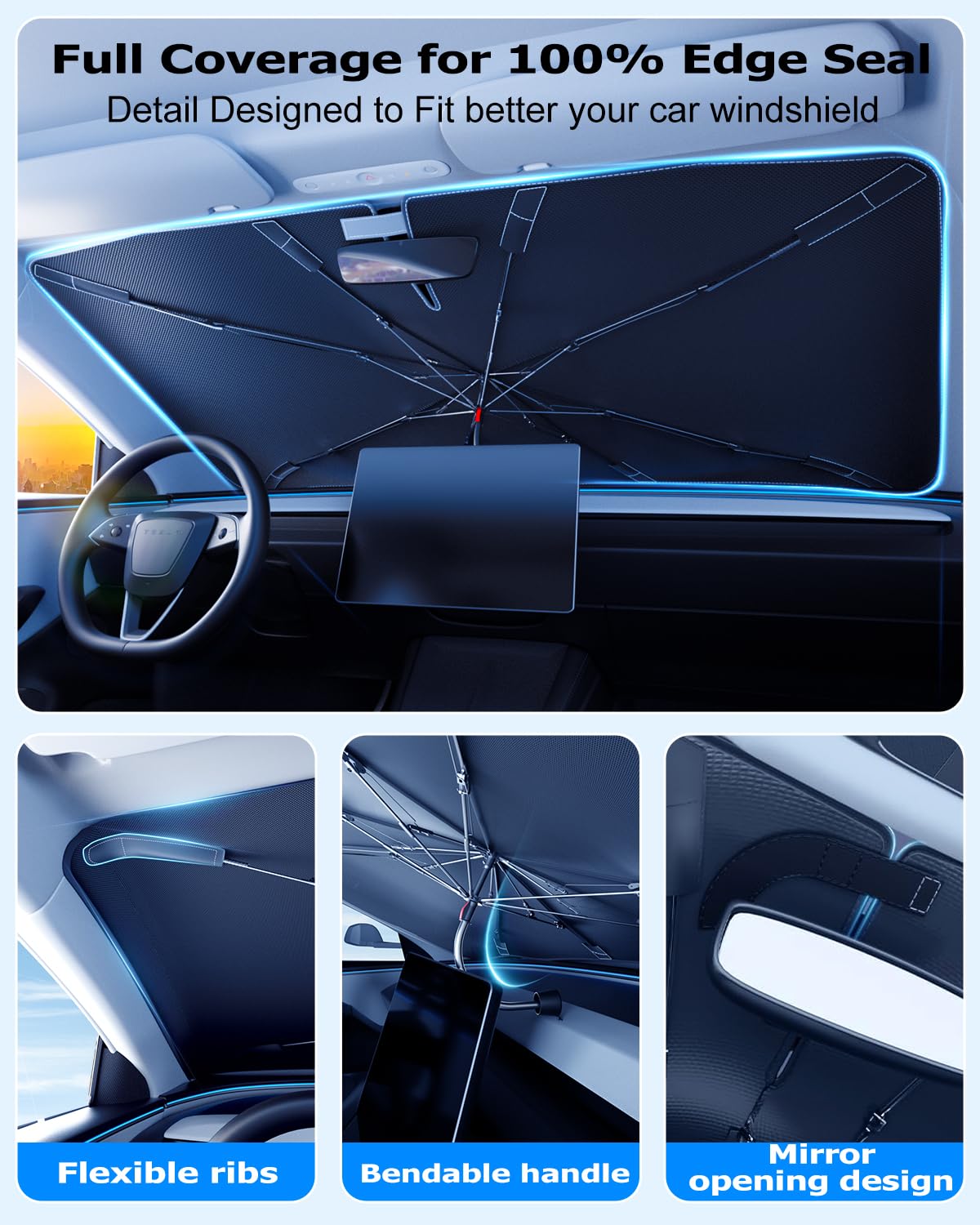 [2025 Upgrade] Doogoocoo Windshield Sun Shade [Ice-Crystal Cooling & 100% UV Block]-UPF50+ Heat Shield | Keep Car Cooler & Protect Interior, Foldable Car Sunshade with Reflective Coating (57"x32")