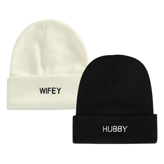 GroomBrideGifts Wedding Gifts for Couples, Hubby & Wifey Wedding Beanie Hat Set, Bridal Shower Gifts, Unique Gift for Engagement, Wedding, Honeymoon, Newly-Married Anniversary