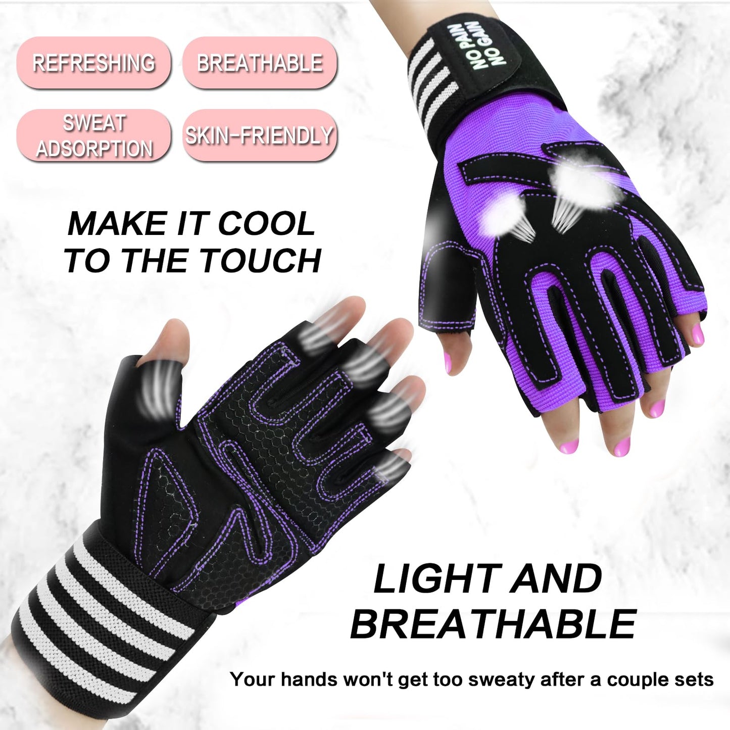 Weight Lifting Gloves for Women Gym Workout with Wrist Support,Padded Half Finger Gloves for Fitness Exercise (Violet, X-Small)