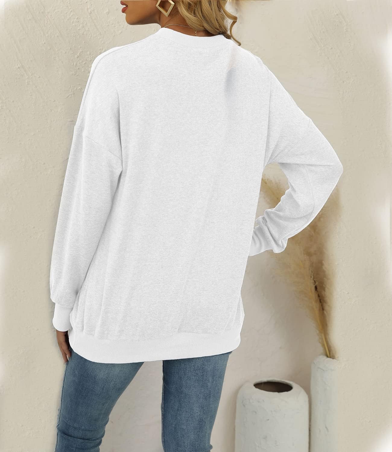 BEUFRI Sweatshirts for Women for Leggings Long Sleeve Fall Top Winter Sweaters White 2XL