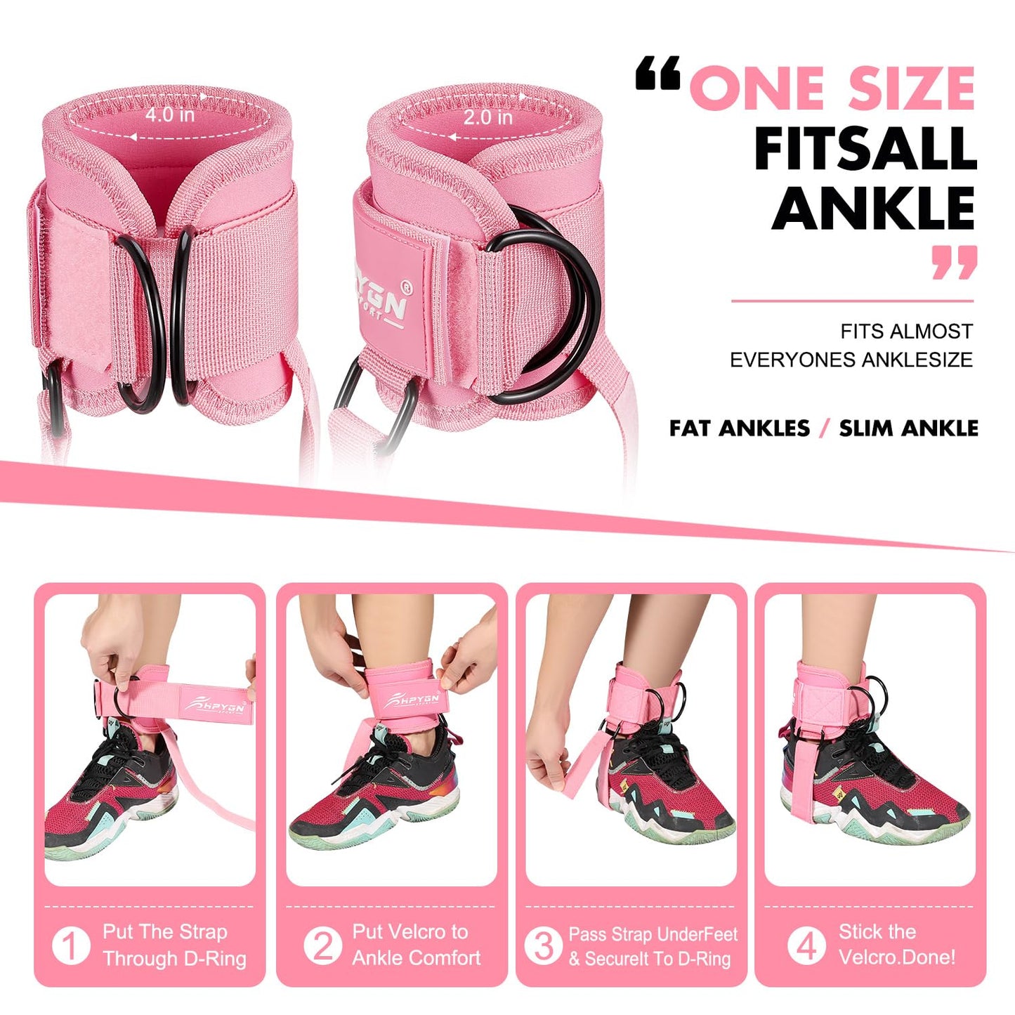 HPYGN Ankle Strap for Cable Machine, Gym Ankle Straps for Working Out, Adjustable Ankle Cuff Kickback Strap, Cable Machine Attachments for Women Glute Leg Extensions, Leg Straps with Neoprene Padding