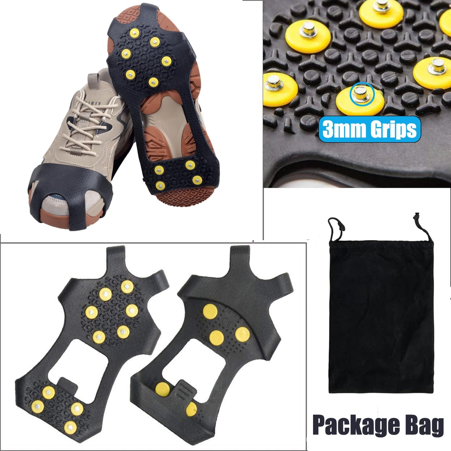 Ice Cleat Snow Traction Cleats for Shoes Boots Anti-Slip Overshoe Crampons with 10 Studs Ice Rubber Walking Cleats Slip-on Stretch Footwear for Kid Women Men Large