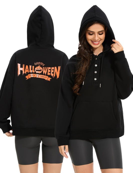 GRAMVAL Halloween Oversized Sweatshirts for Women Loose Fit Casual Long Sleeve Button Hooded Sweatshirt Hoodie with Pocket, Size XX-Large