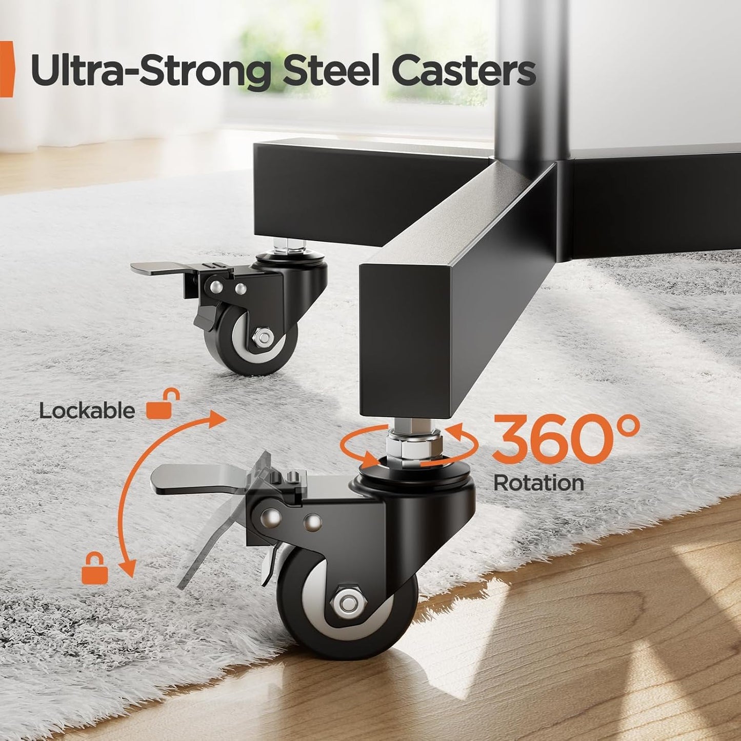 Perlegear Rolling TV Stand, Mobile TV Stand on Wheels for 32-85 Inch Screens up to 132 lbs, Height Adjustable Mobile TV Cart with Metal Shelf, Rolling TV Cart with Lockable Wheels Max VESA 600x400mm