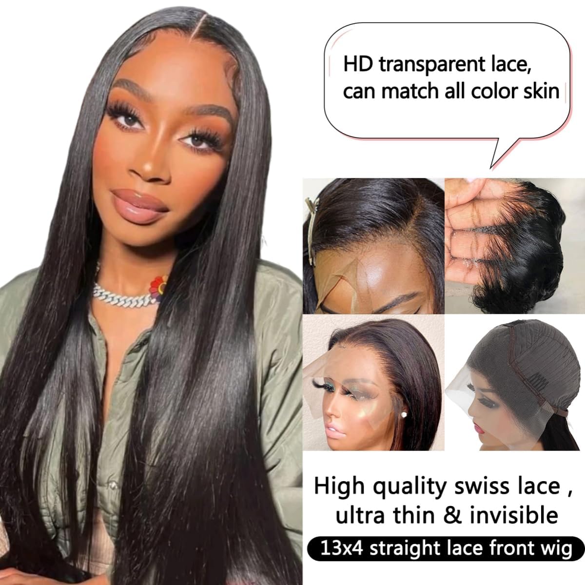 Straight Lace Front Wigs Human Hair Pre Plucked Baby Hair 180 Density 13x4 HD Lace Frontal Wigs Human Hair Brazilian Virgin Human Hair Wigs for Women Natural Color 28 Inch