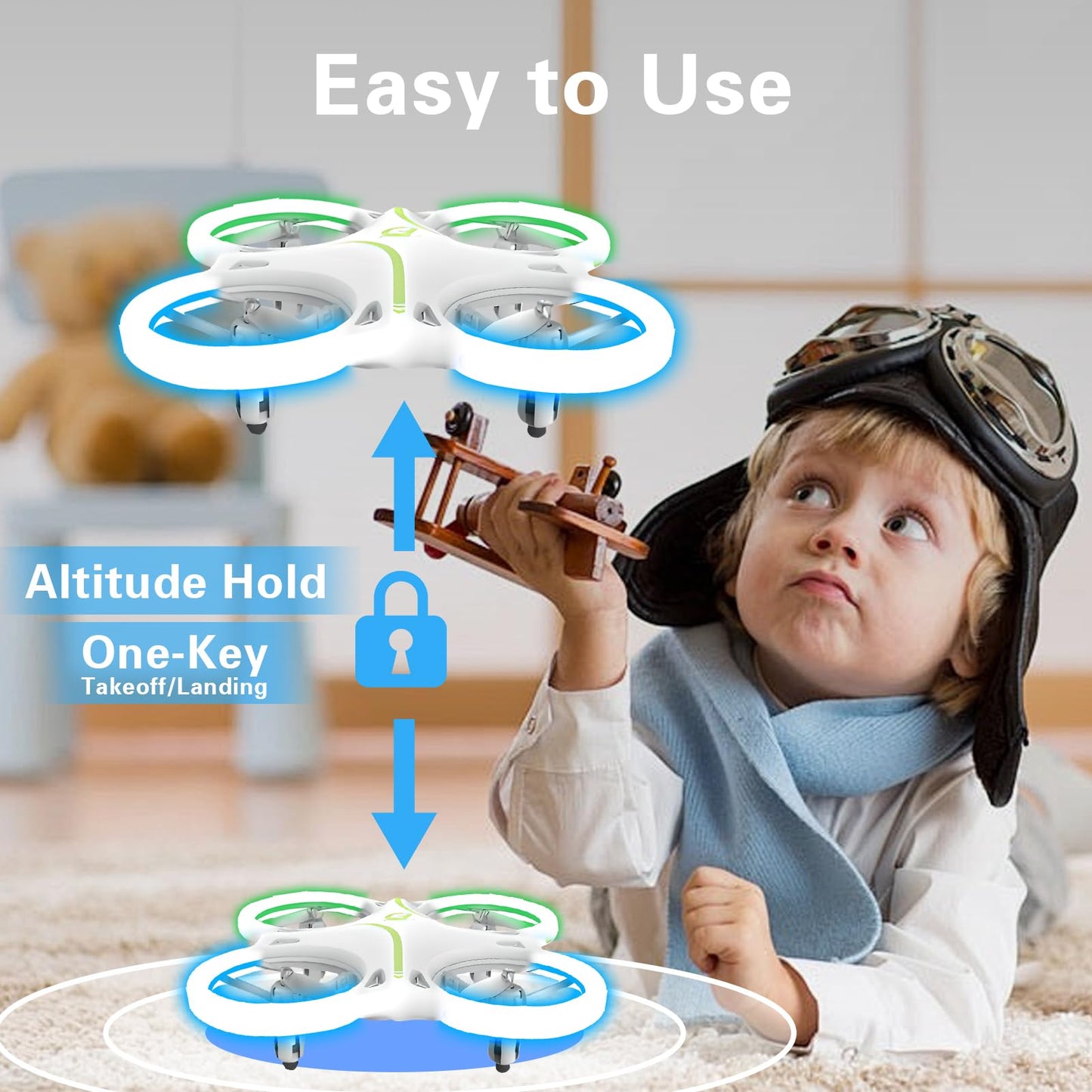 Drones for kids 8-12, Drone for Kid and Beginner, Drone with Led Light, Small Indoor Rc Drone with 360 Flip, 2 Batteries, One Key Take Off Landing, Kids Flying Toy Gift for Boy and Girl