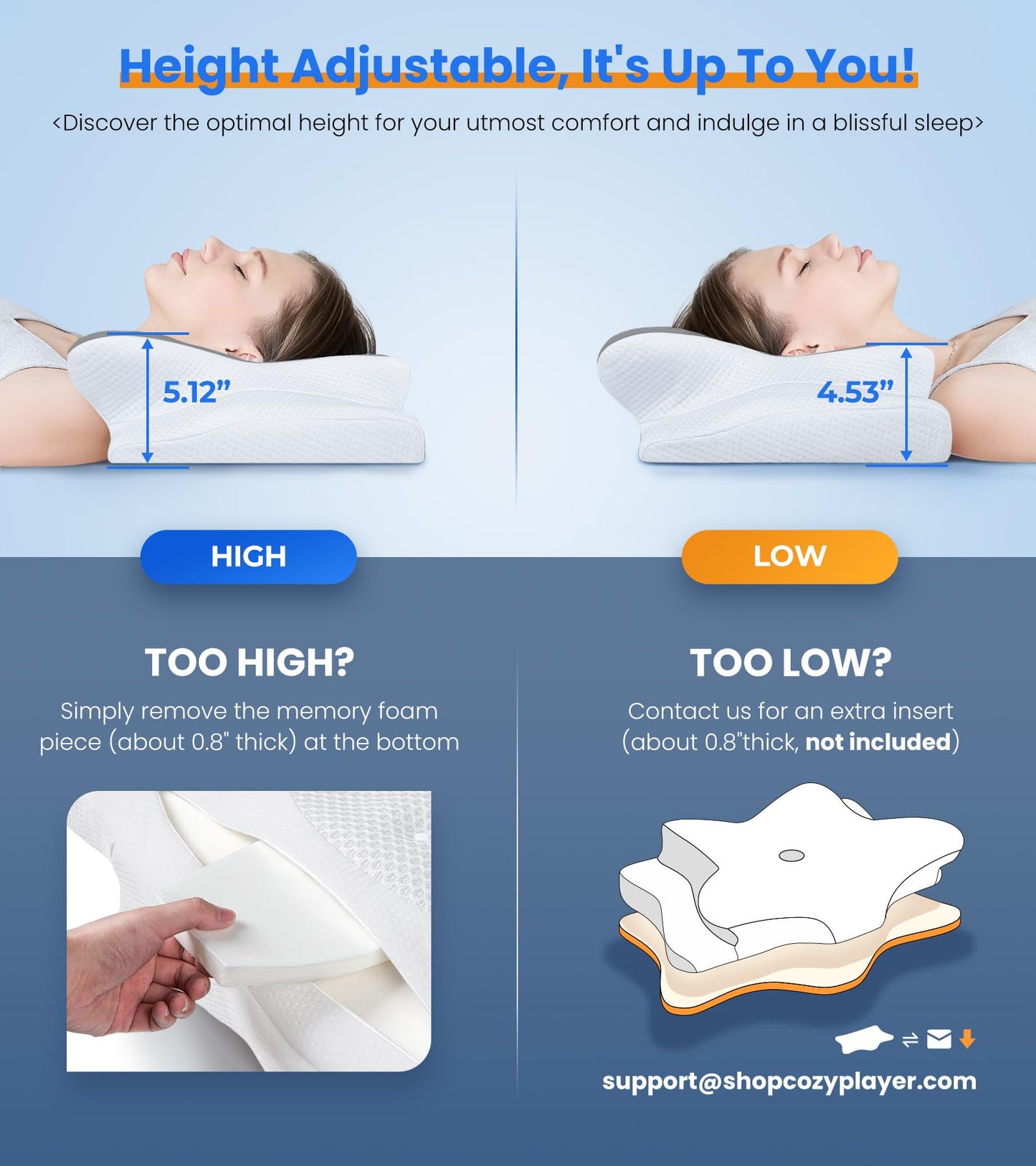 Ultra Pain Relief Cooling Pillow for Neck Support, Adjustable Cervical Pillow Cozy Sleeping, Odorless Ergonomic Contour Memory Foam Pillows, Orthopedic Bed Pillow for Side Back Stomach Sleeper