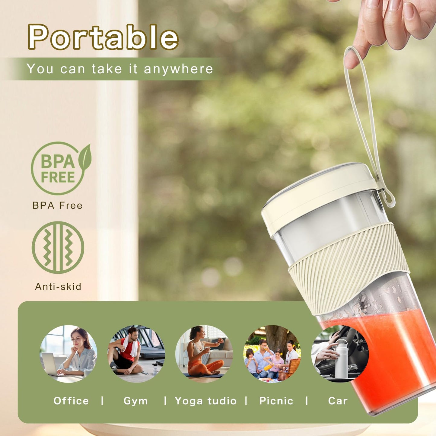 CKemu Portable Blender for Shakes and Smoothies, Rechargeable Cordless Blender Bottle, 3.5 oz, BPA Free, Dishwasher Safe, for Office, Gym, Home