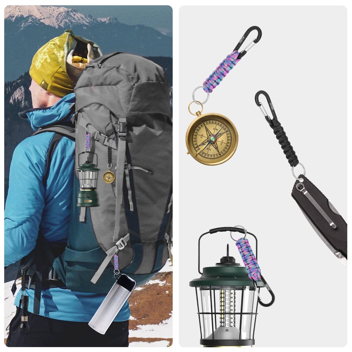 EOTW Carabiner Keychain, Small Carabiner Clip with Paracord Keychain Mini Aluminum D Ring Key Organizer
