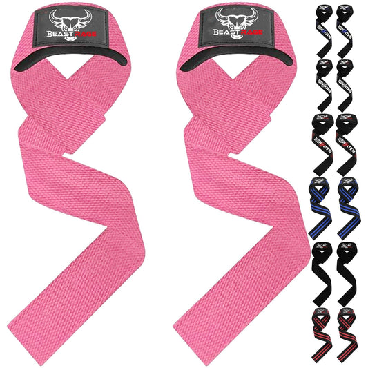 BEAST RAGE Lifting Wrist Straps for Weightlifting, Weight Lifting Straps Gym Power Workouts Lifting Straps Padded Cotton Men Women Supportive Lift Deadlift Straps Hard Pull Exercise Straps (T-Pink)