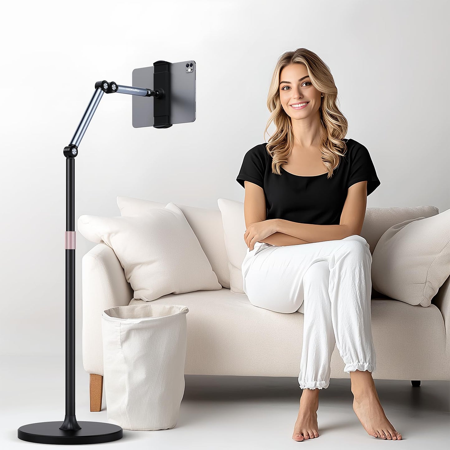 MOKURU Tablet Floor Stand, Adjustable Tablet Stand, 360° Rotation Tablet Holder, Compatible with iPad, iPhone, Samsung, Google, Kindle Tablet/Phone, (4.5''-12'')