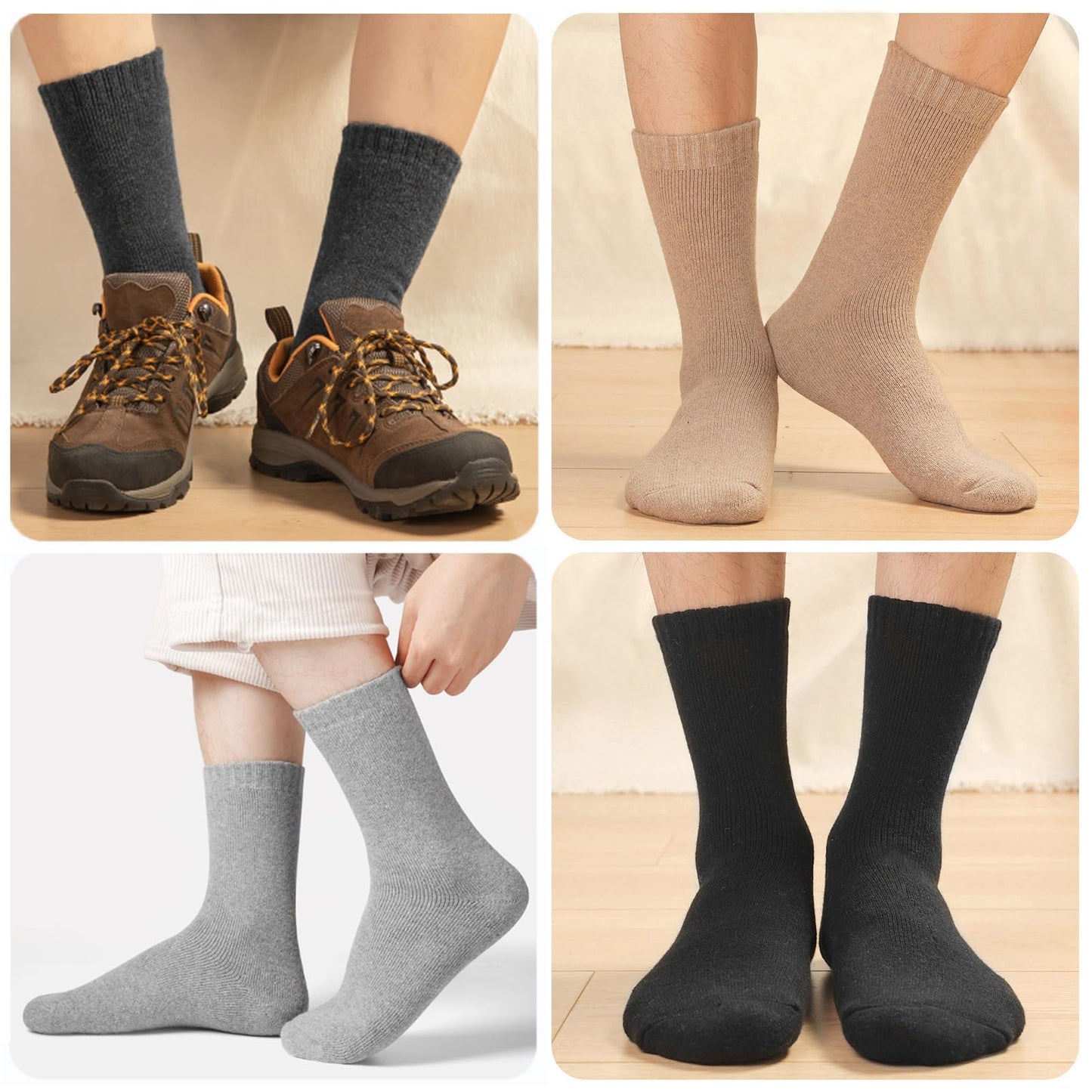 Toes Home Mens Socks for Winter, Warm Crew Wool Thermal Thick Hiking Boot Socks for Valentines Day Cozy Soft Heated for Cold Weather 5 Pairs Black