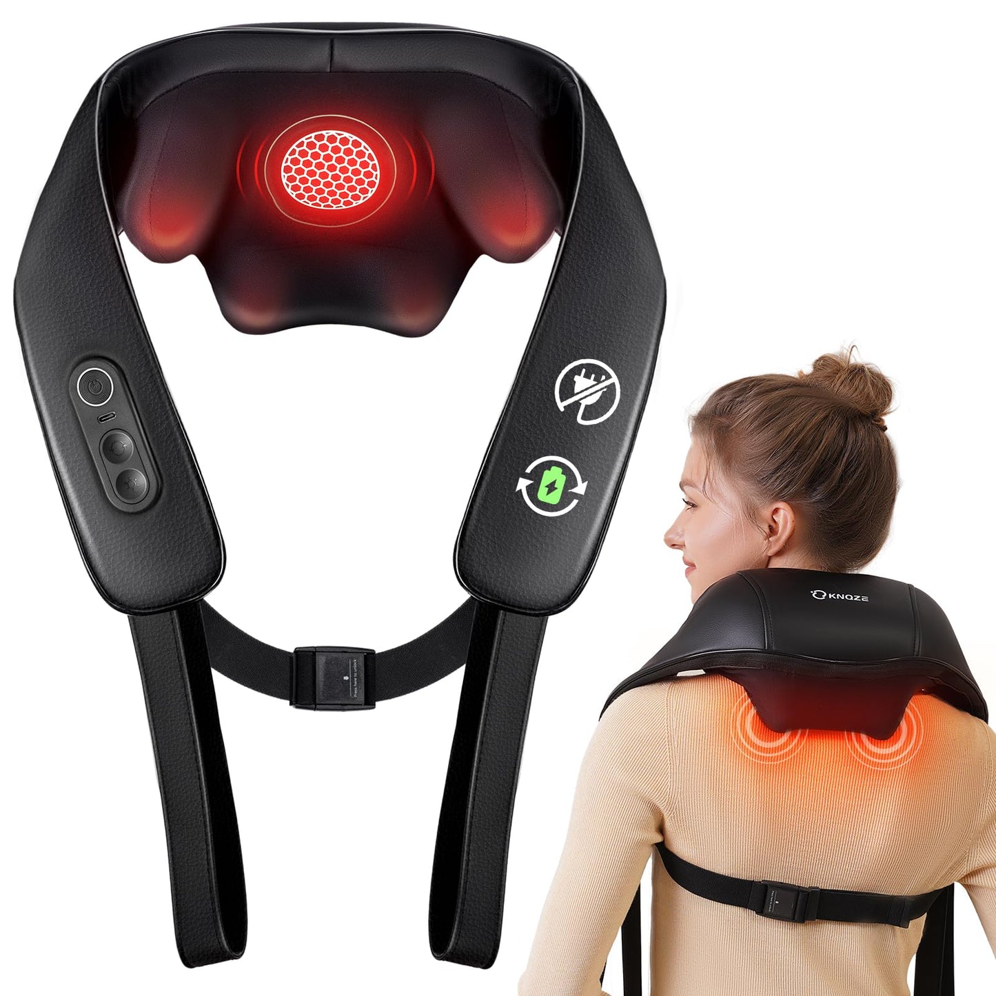 Neck and Shoulder Massager with Heat, Cordless Back and Neck Massager, Upgraded Graphene Heating, 4D Shiatsu Deep Kneading Massage for Shoulder, Back,Leg,Pain Relief, Portable Gifts for Dad Mom Friend