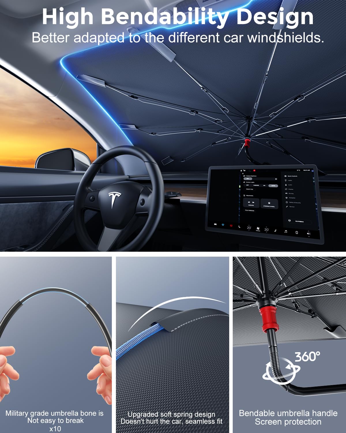 [2025 Upgrade] Weektic Windshield Sun Shade [UPF50+ Crystal Nano Reflector] Protect Car from Sun Ray Damage, Umbrella Sun Shade for Car SUV Truck Keep Cool & Comfy, Medium (56" L x 32" W)