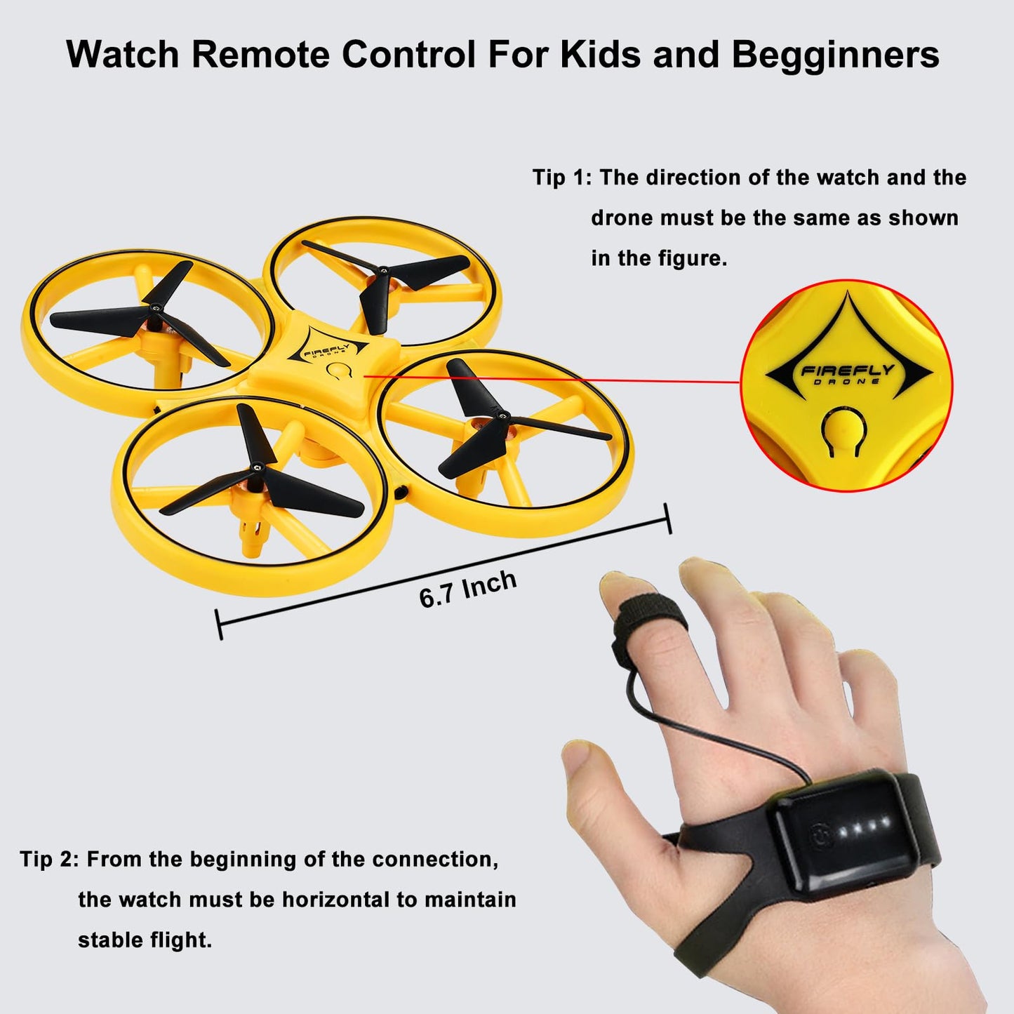 Awaiymi 2024 Upgraded Hand Controlled Drone for Kids Small Rc Quadcopter Aircraft With Smart Watch, Cool LED Remote Control Drone 360° Flips, 3 Modes, 2 Larger Capacity Batteries