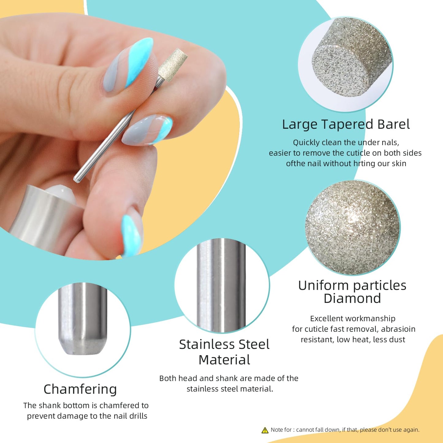 HYTOOS 5mm Large Tapered Barrel Cuticle Clean Nail Drill Bits, Russian Diamond Nail Bit Professional Safety Under Nail Cleaner Burr for Cuticle Dead Skin, Electric Nails Drill Accessories, Fine