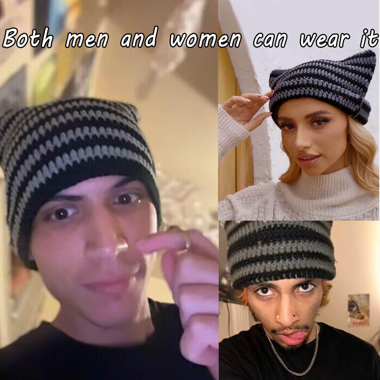 CATMICOO Y2k Beanie Knit Cat Ear Beanies Crochet Hats for Women Brown