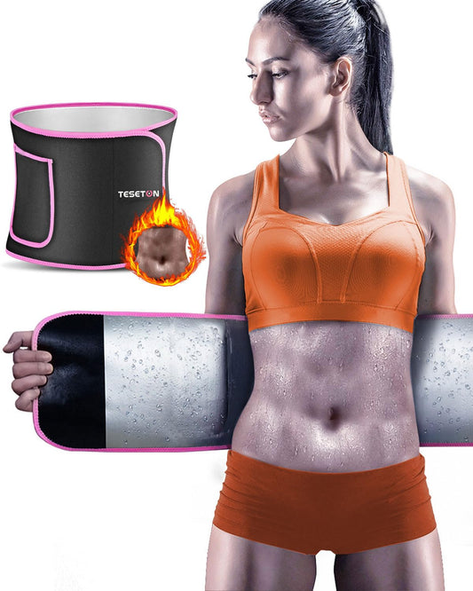 TESETON Sweat Band Waist Trainer for Women, Wasit Trimmer for women Men, Sweat Belt, Wraps Waist Trainer for Belly Fat, Stomach Sauna Sweat Band for Men Sport Fitness Pink S
