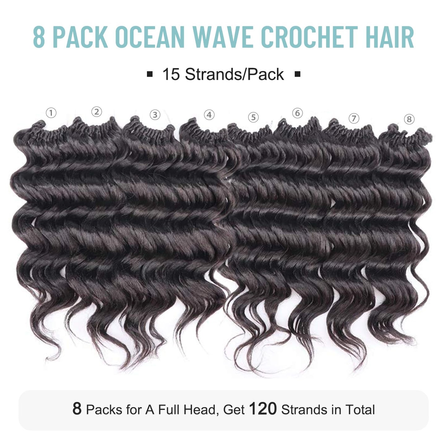 ToyoTree Ocean Wave Crochet Hair - 9 Inch 8 Packs Dark Brown Short Curly Deep Wave Crochet Hair, Synthetic Ocean Wave Braiding Hair Extensions (9 Inch,#2-8P)