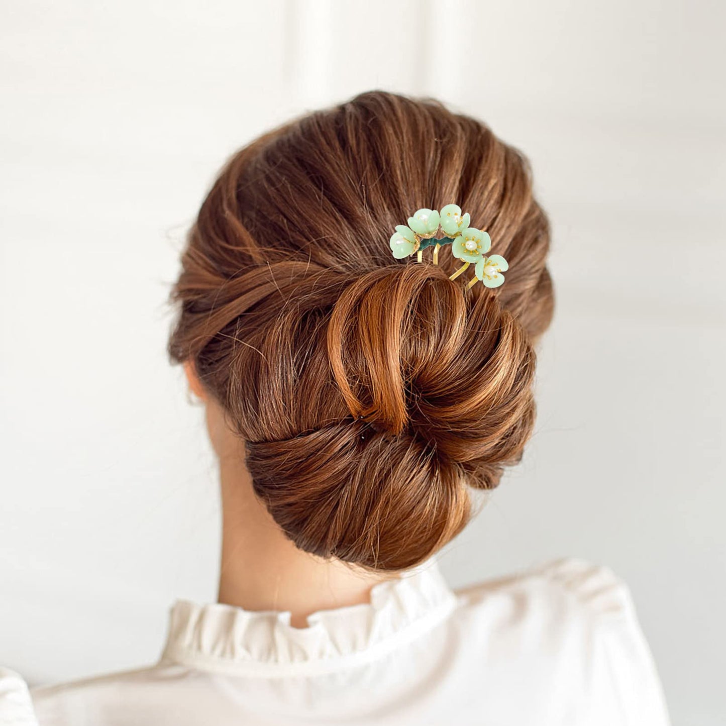 Beaupretty Jade Flower Hair Pin Chinese Hair Stick Jade Hairpin Retro Chignon Pin Traditional Classical Flower Hair Chopstick Hair Styling Accessories for Women Girls (Green)