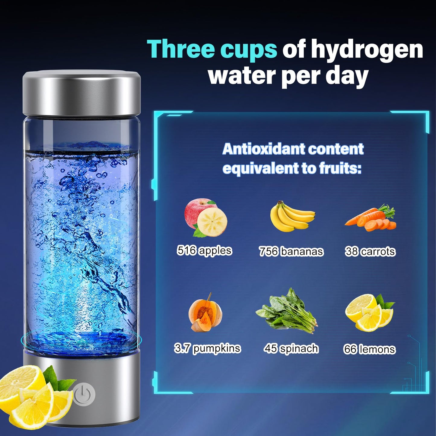 Hydrogen Water Bottle, 3000PPB Portable Hydrogen Water Ionizer Machine, Rechargeable Hydrogen Water Bottle Generator,with SPE & PEM, Hydrogen Water Cup for Exercise, Travel, Home, Office(1pcs)