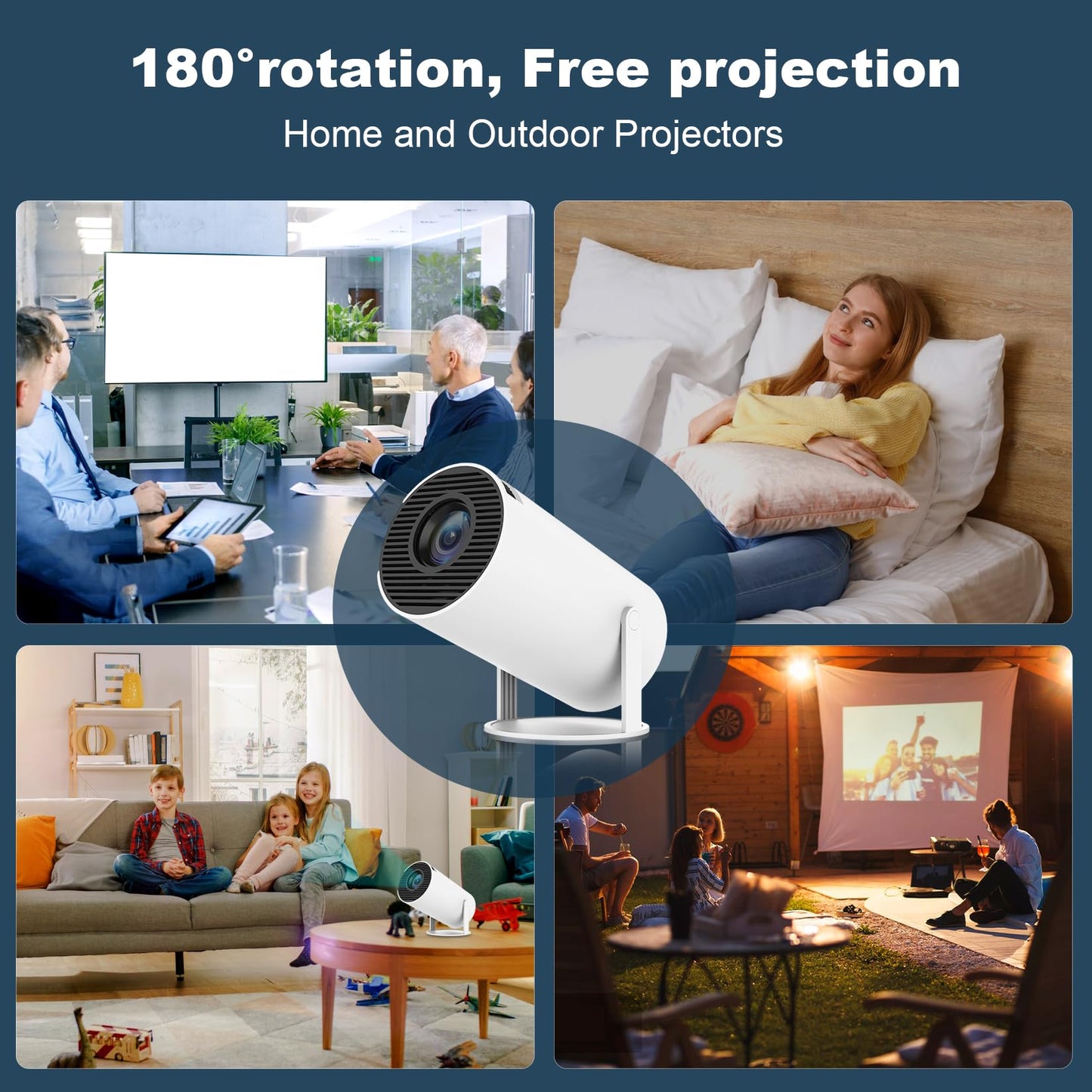 Mini Projector, HY300 PRO Portable Projector, Support 4K 1080P with Dual-Band WIFI6 5G Wireless 5.2 Bluetooth Android 11, 180° Rotatable, Auto Keystone Correction, 35"-130" Screen Video Projector