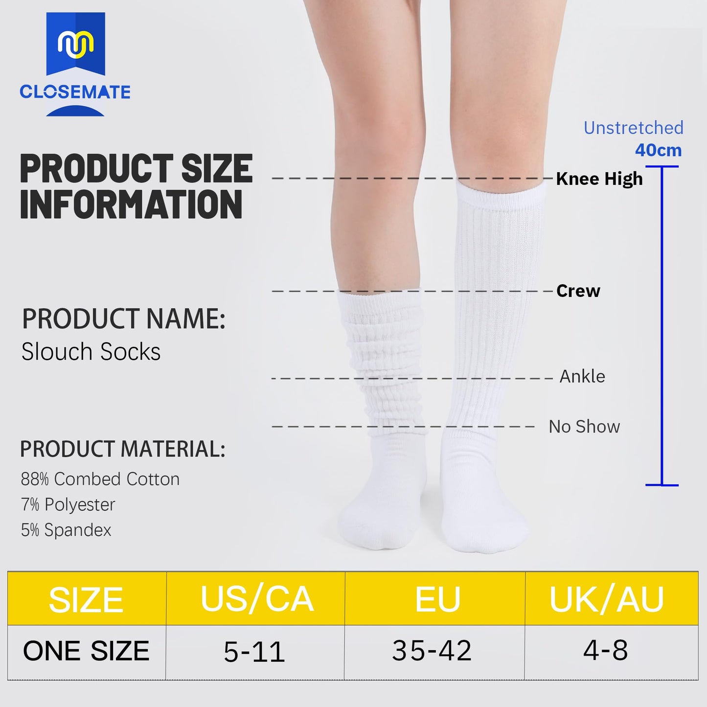 Closemate Crew Slouch Socks Women Soft Cotton Scrunch Slouchy Socks Knee High Boot Socks 3 Pairs(1Black 1White 1Grey)