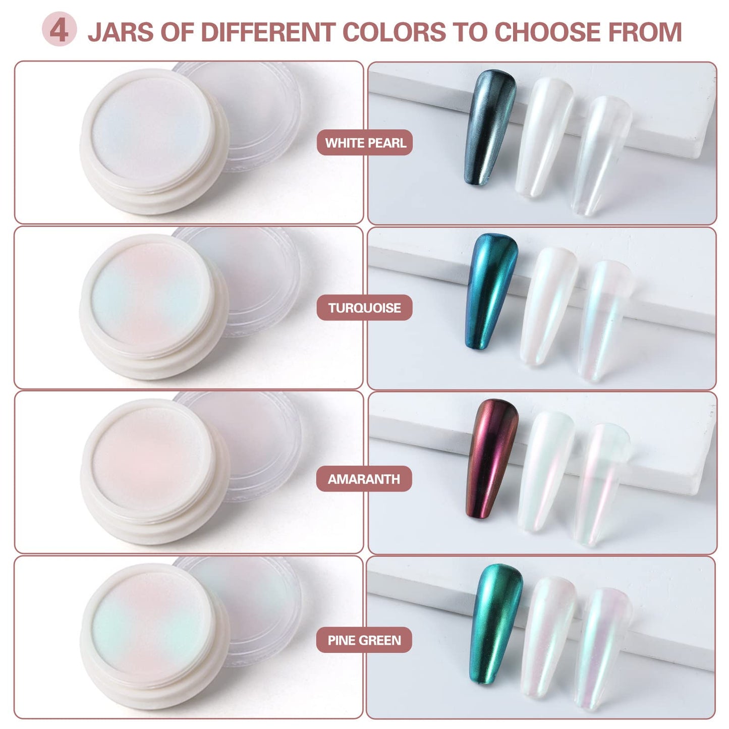 Artdone Chrome Nail Powder Metallic Mirror Glitter Effect Pigment Iridescent Aurora Mermaid Pearl Dust Kit for Gel Polish Nail Art Decoration, Resin Craft Arylic Powder