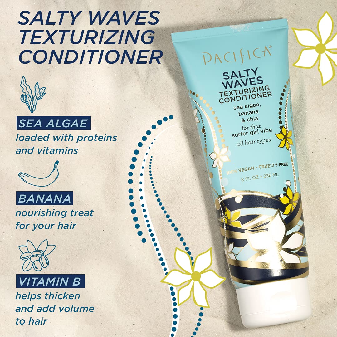 Pacifica Beauty Conditioner, Salty Waves Texturizing and Moisturizing, 8 Fl Oz, Banana Scent, For All Hair Types, Vitamin B + Vitamin E, Vegan & Cruelty Free