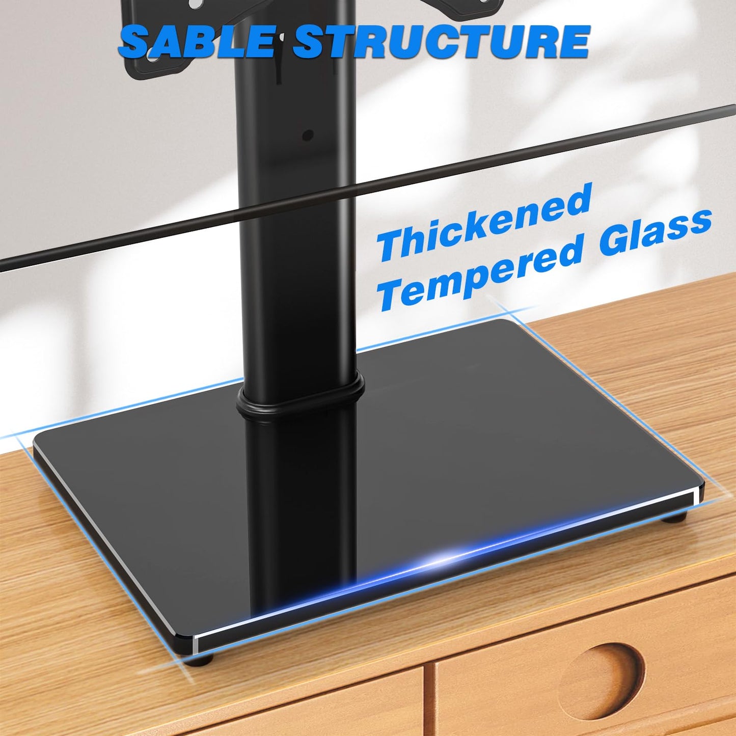 Rfiver Universal Swivel Tabletop TV Stand for Flat Screens 23 24 26 32 39 40 42 43 Inch, Heavy Duty Center Pedestal Stand Replacement with Black Tempered Glass Base and Height Adjustable Mount