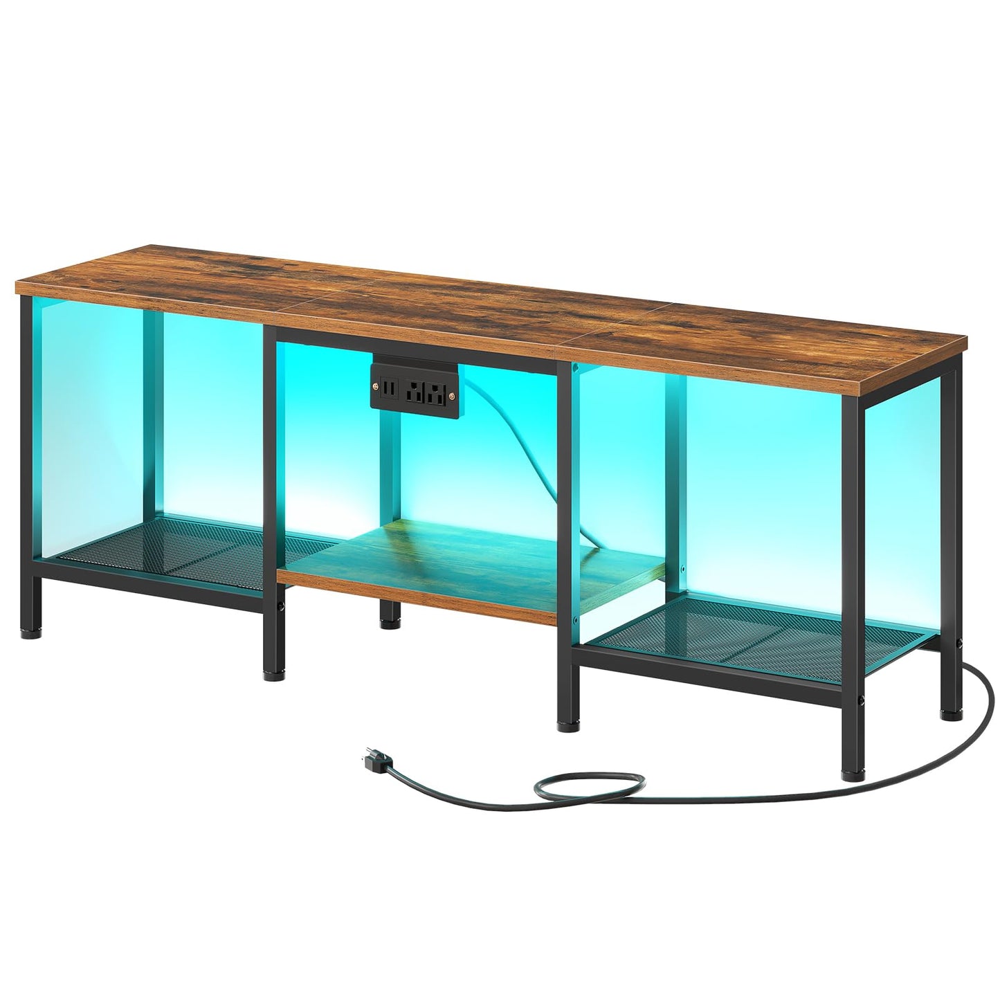 HOOBRO TV Stand with Charging Station to 55 Inches, LED Entertainment Center, Media TV Console Table with Open Storage Shelving for Living Room, Bedroom, Rustic Brown and Black BF122UDDS01